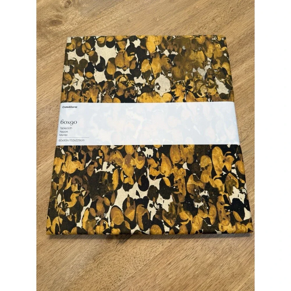 NWT Crate & Barrel 60x90” Tablecloth Yellow Gold Abstract Made Italy Cotton